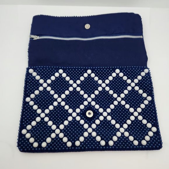 Vintage Beaded Clutch Bag, Designed by Mr. Jonas, Blue & White, Hong Kong - Picture 2 of 10